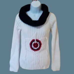 White, Black and Red Vintage Wool Blend Sweater Fits Size Small